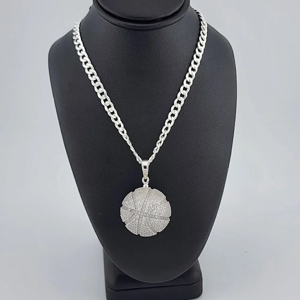 Brand New Sterling Silver 925 BasketBall Necklace